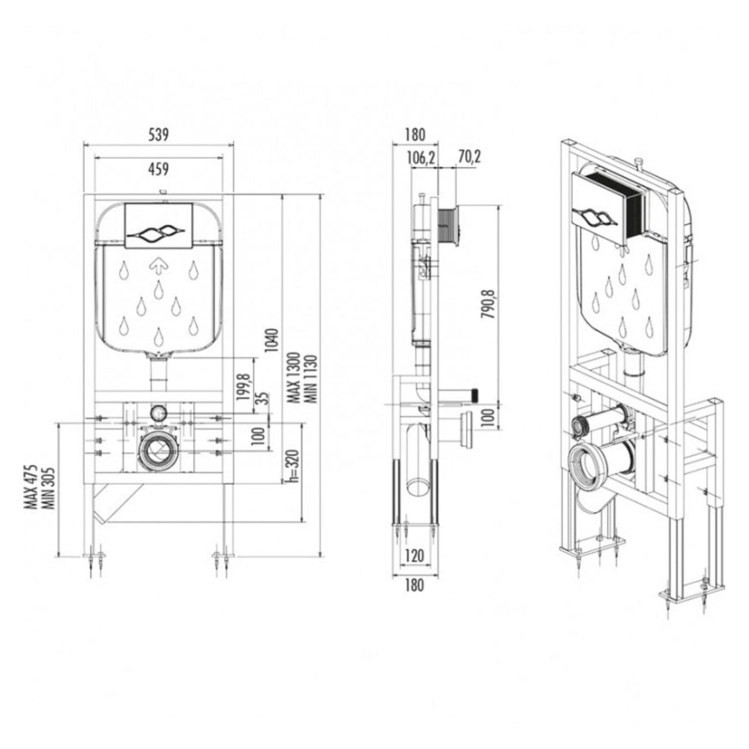 Asma Klozetler İçin Gömme Rezervuar Alçıpan Duvar İçi Yere Montaj Uygulamalı Set 3-6 Litre Gövde - GR5004