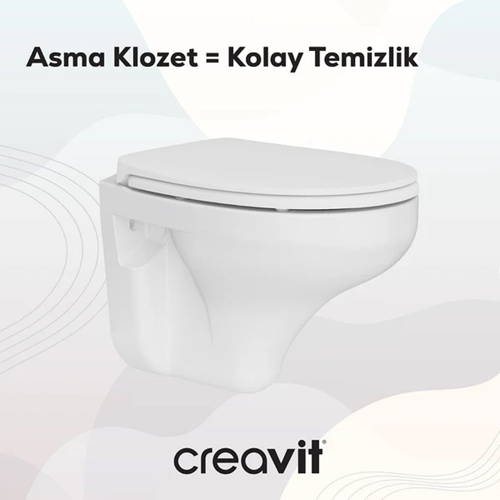 Creavit Perla Asma Klozet + Thermoplast Yavaş Kapanan Klozet Kapağı Beyaz - Set
