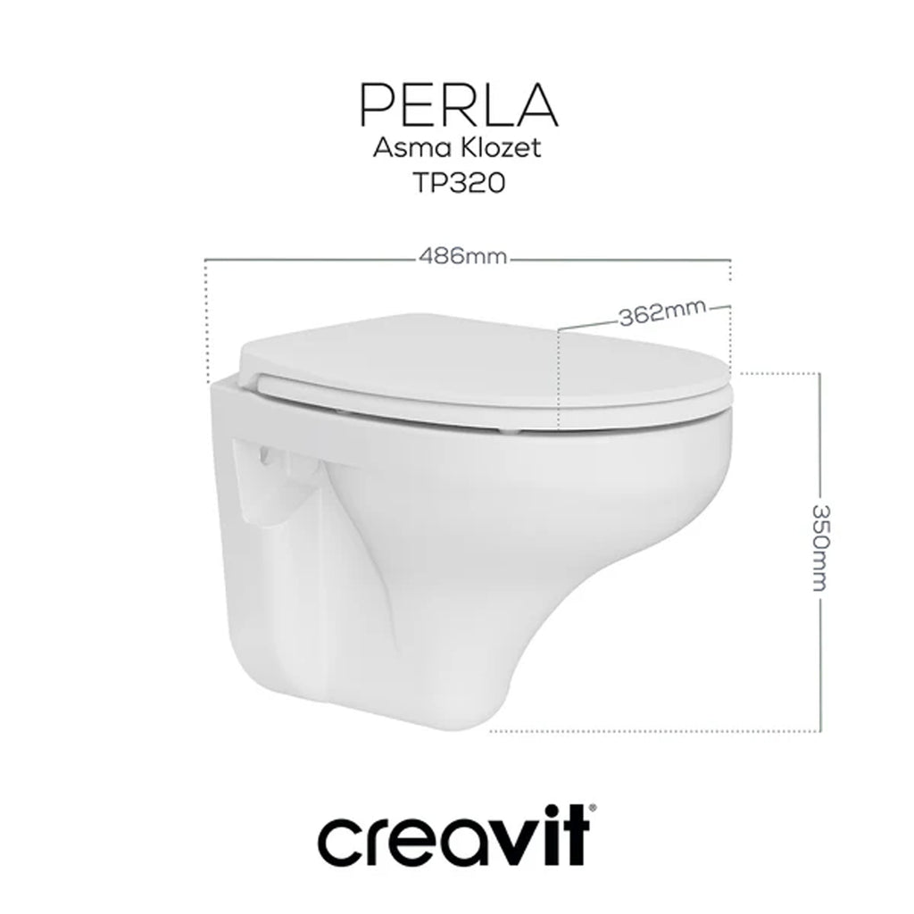 Creavit Perla Asma Klozet + Thermoplast Yavaş Kapanan Klozet Kapağı Beyaz - Set