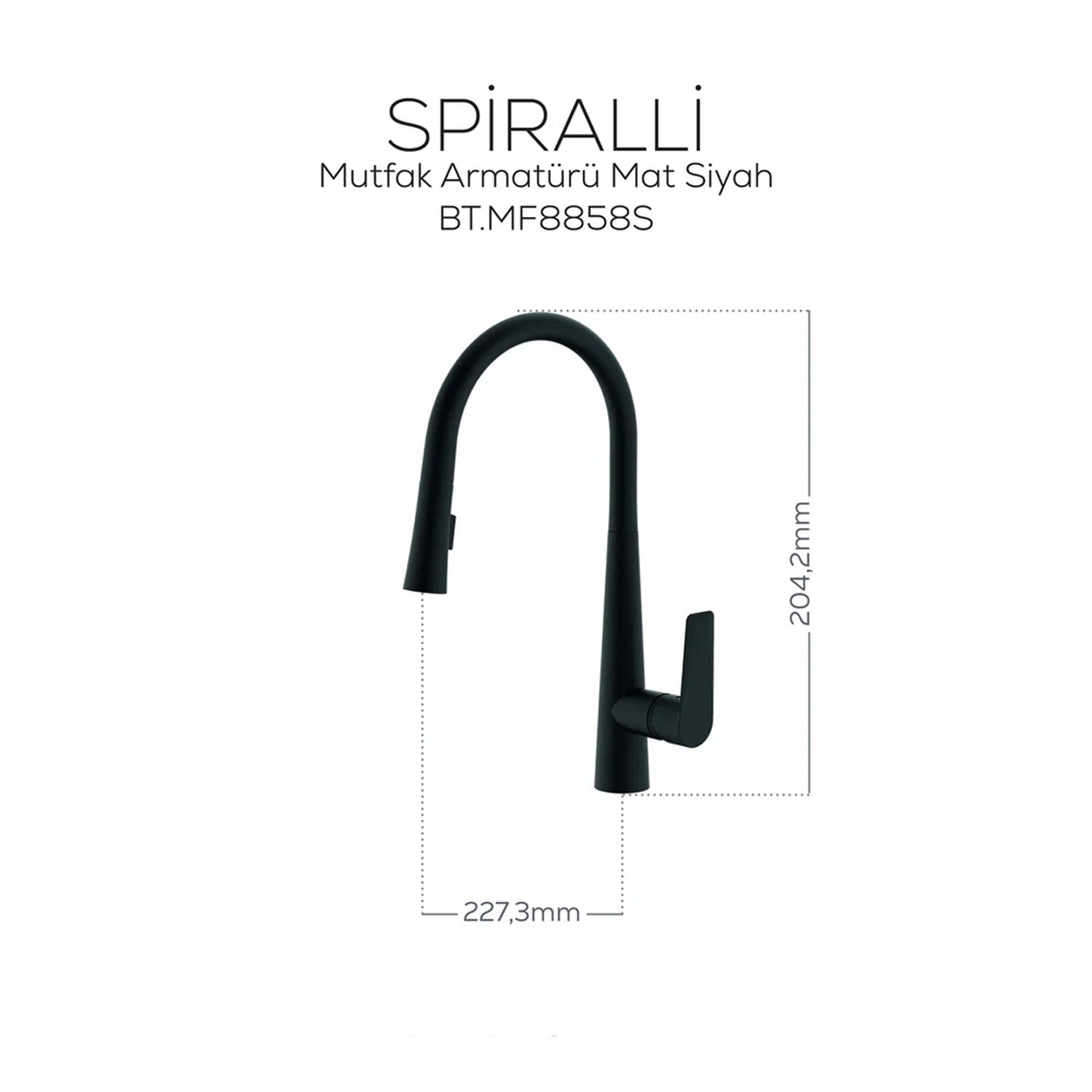 Creavit Spiralli Mutfak Armatürü Mat Siyah - MF8858S