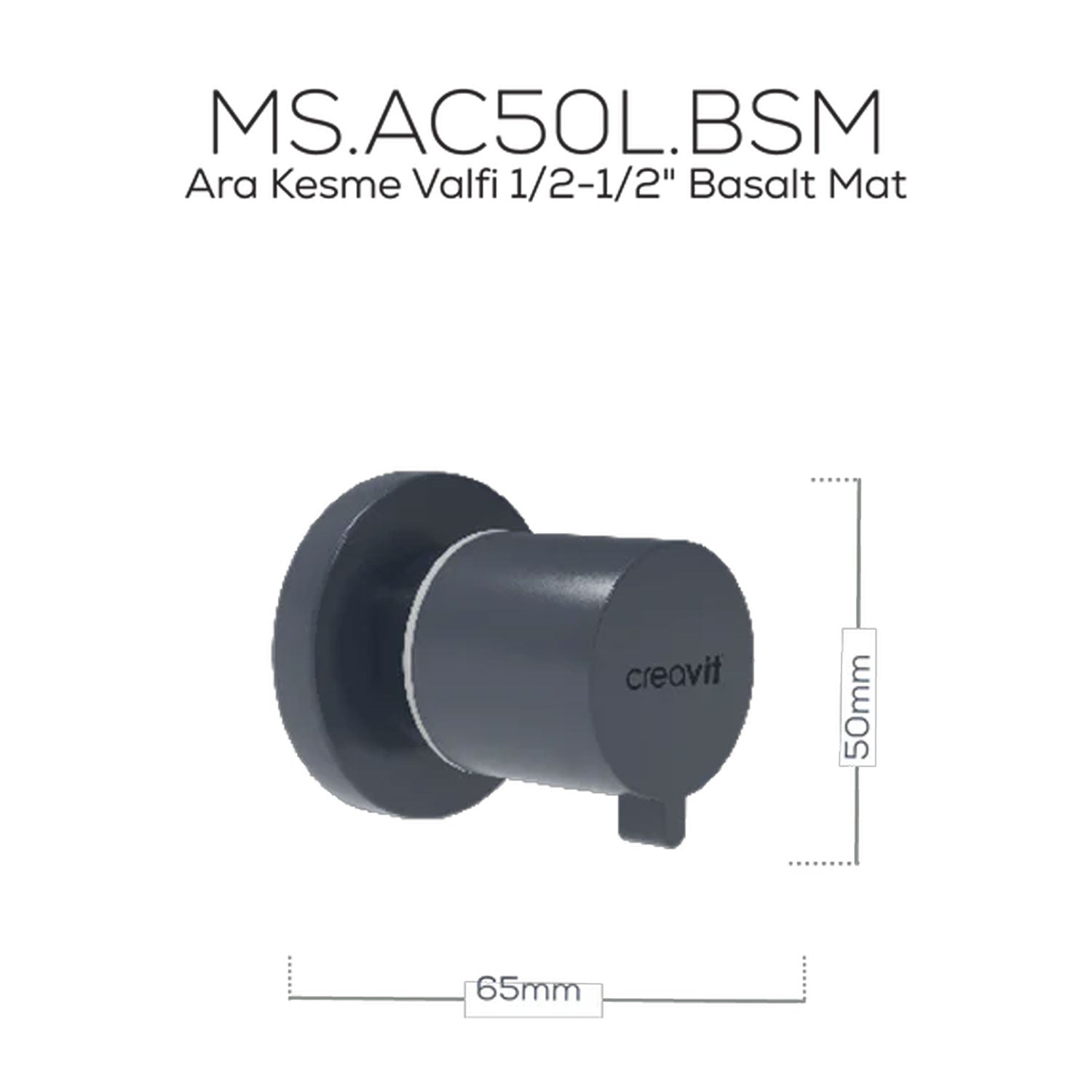 Creavit Ara Kesme Valfi 1/2-1/2" Basalt Mat - AC50L-BSM