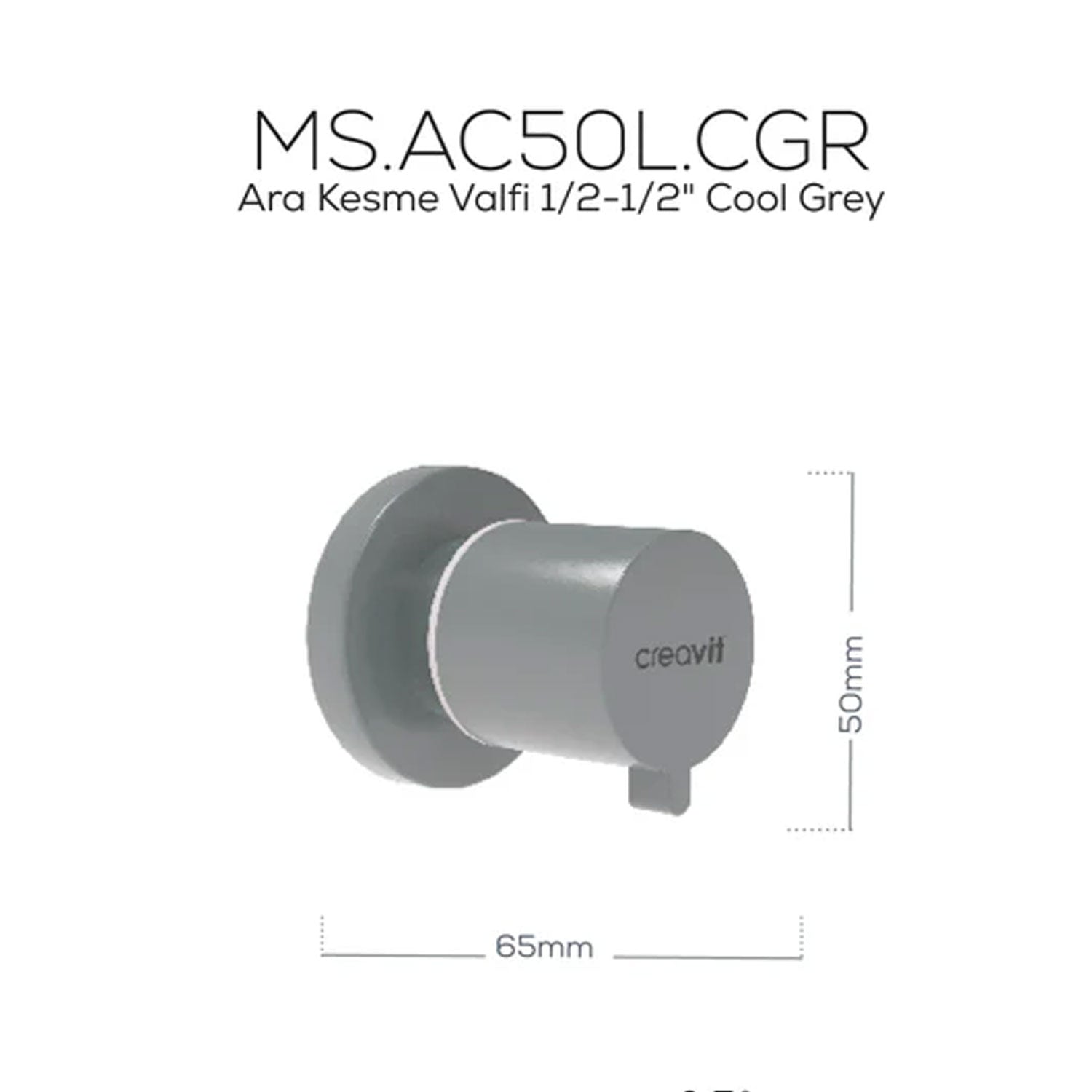 Creavit Ara Kesme Valfi 1/2-1/2" Cool Grey - AC50L-CGR