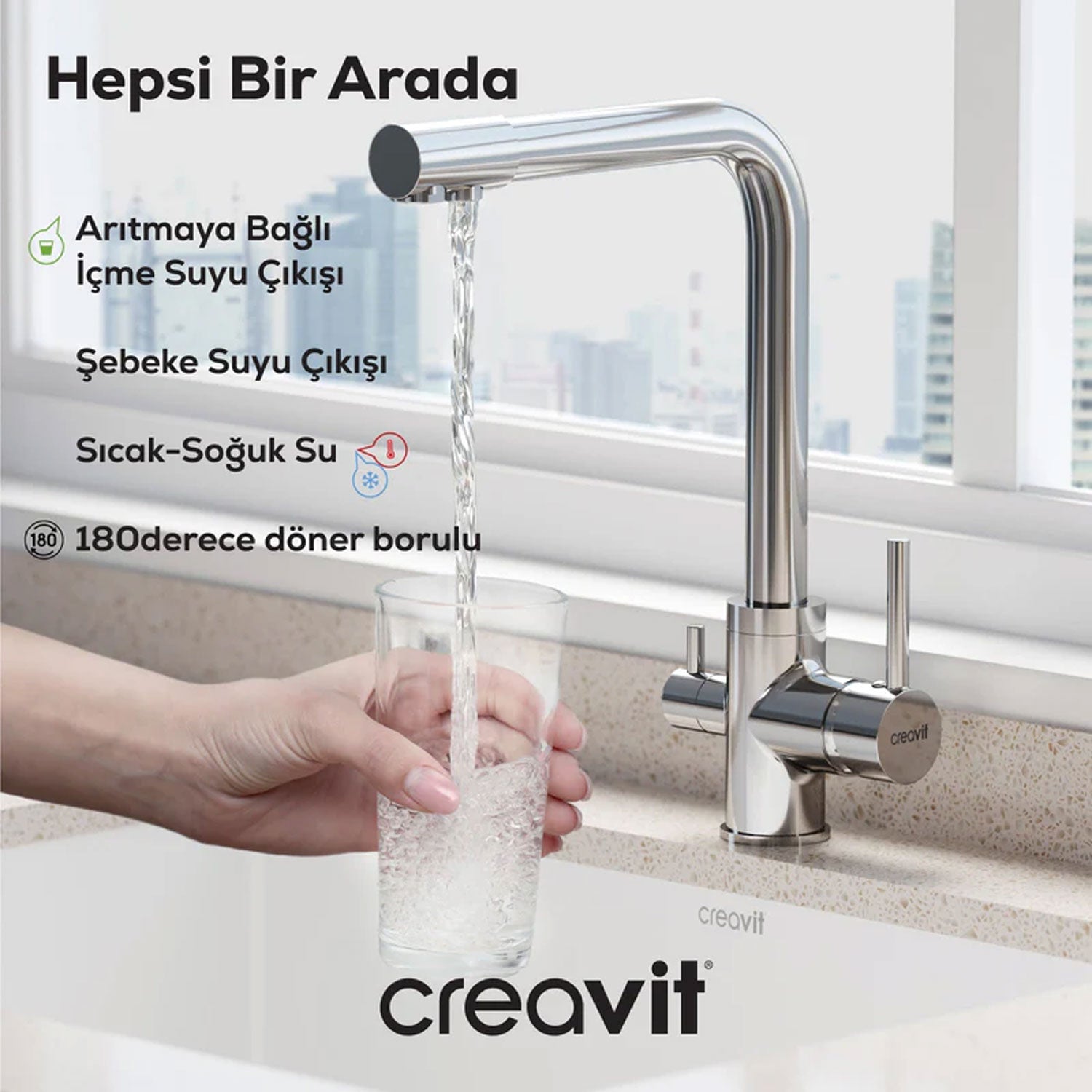 Creavit Su Arıtma Çıkışlı Mutfak Armatürü Krom - DW8700