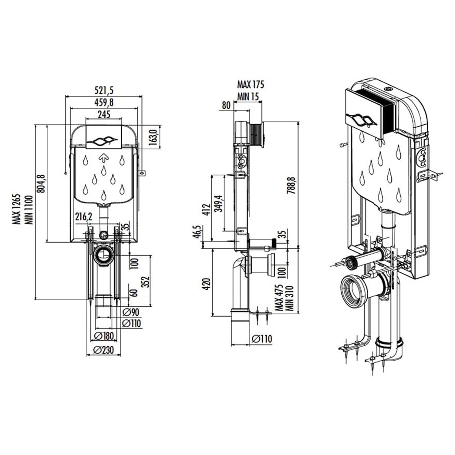 Creavit Asma Klozet İçin Gömme Rezervuar Metal Ayaklı 3-6 Litre Gövde - GR5001