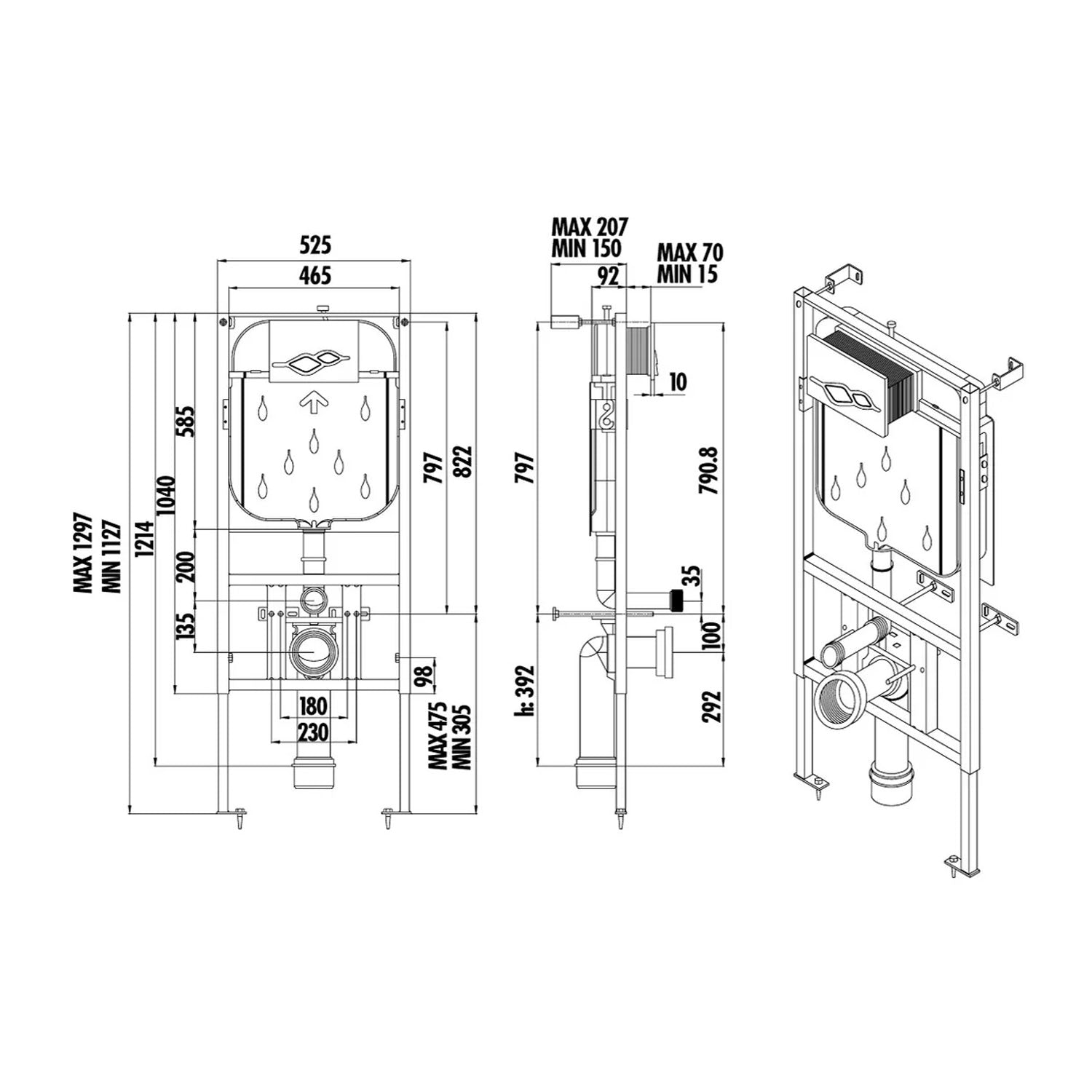 Creavit Asma Klozetler İçin Gömme Rezervuar Alçıpan Duvar İçi İkili Sırt Sırta Uygulamalı Set Hızlı Montaj 3-6 Litre Gövde - GR5005
