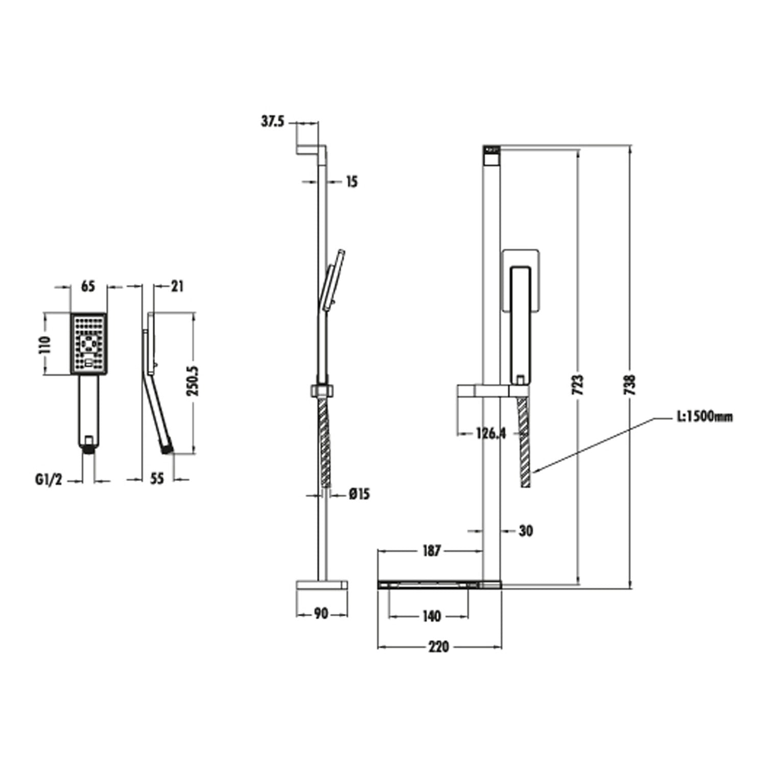 Creavit Sürgülü El Duş Seti 3 Fonksiyonlu Kare - SH473