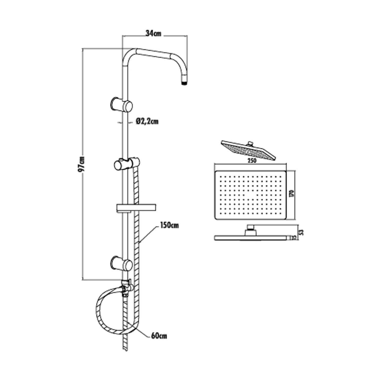 Creavit Tepe Duş Sistemi Kendinden Temizleyicili(Kare) - SH630