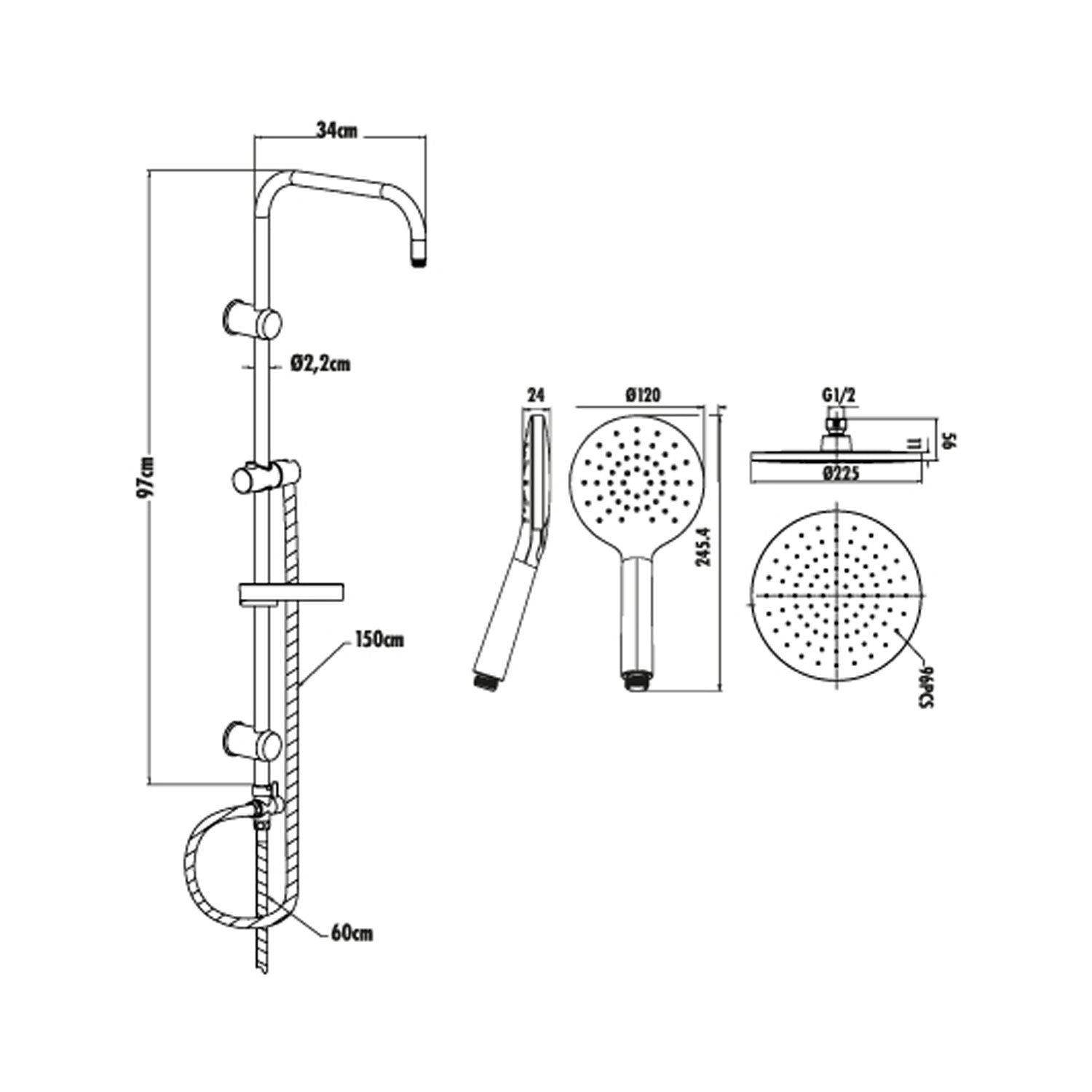 Creavit Tepe Duş Sistemi Kendinden Temizleyicili(Oval) - SH640